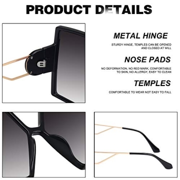 STORYCOAST Oversized Square Sunglasses for Women Fashion Large Shield Shades UV400 Protection (Black Frame-Gradient Gray Lens, 62)