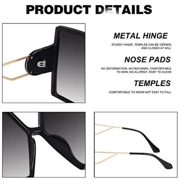 STORYCOAST Oversized Square Sunglasses for Women Fashion Large Shield Shades UV400 Protection (Black Frame-Gradient Gray Lens, 62)