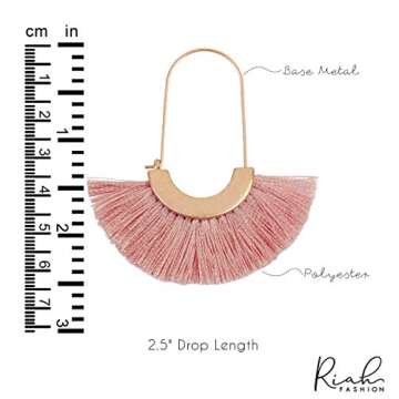 Bohemian Silky Thread Tassel Strand Fringe Statement Hoop Earrings - Lightweight Semi Circle Fan Threader, Mermaid Hoops (Fan Tassel Threader - Pink)