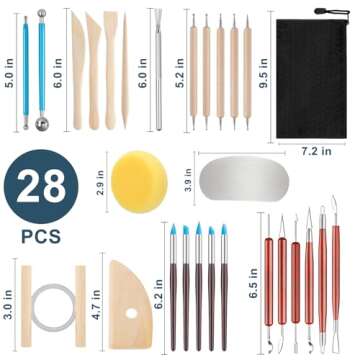 JRKOO Clay Tools Kit,28 PCS Pottery Tools,Polymer Clay Tools,Air Dry Clay Tools Set for Kids, Adults...