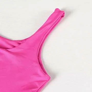 GEMBERA Women's Square Neck Sleeveless Crop Tank Top Gym Stretchy Fitted Basic Summer Wear(3792, Hot Pink S)