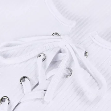 PALINDA Women's Lace Up Bodysuit in White for Chic Style