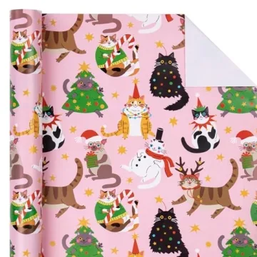 WRAPAHOLIC Christmas Wrapping Paper - Cat Design, 17x33 ft