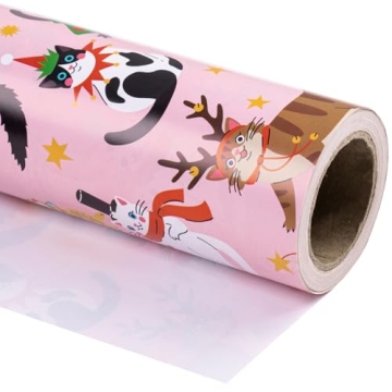 WRAPAHOLIC Christmas Wrapping Paper - Cat Design, 17x33 ft