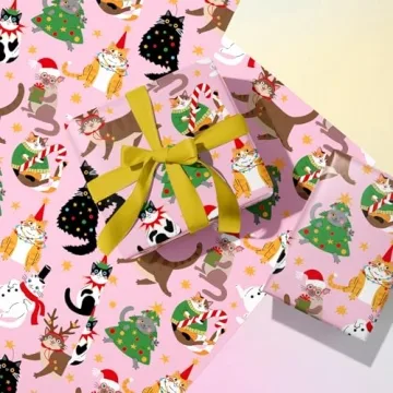 WRAPAHOLIC Christmas Wrapping Paper - Cat Design, 17x33 ft