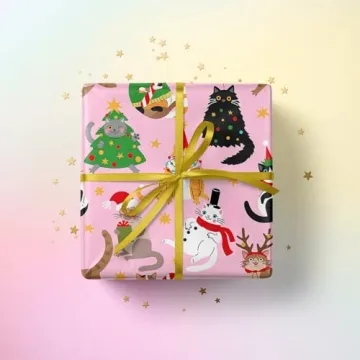 WRAPAHOLIC Christmas Wrapping Paper - Cat Design, 17x33 ft