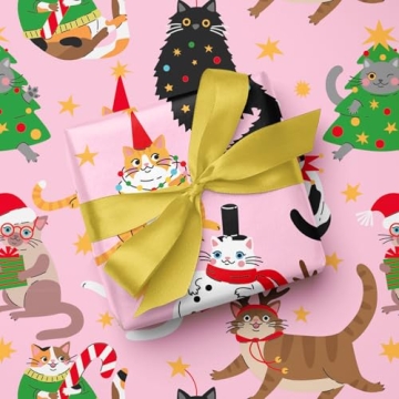 WRAPAHOLIC Christmas Wrapping Paper - Cat Design, 17x33 ft
