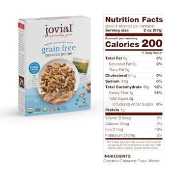 Jovial Grain-Free Cassava Penne Rigate - Penne Pasta Noodles, Cassava Pasta, Penne Pasta Organic, Pa...