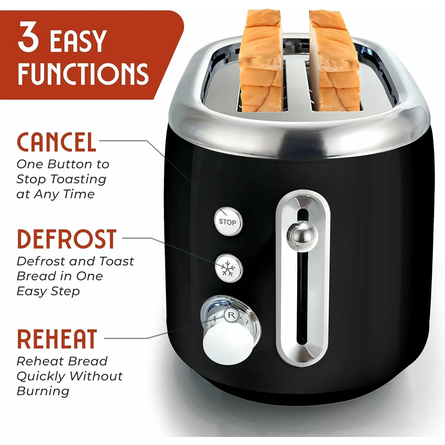 Mueller Retro Toaster 2 Slice with 7 Browning Levels