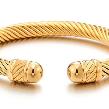 Gold Twisted Wire Cuff Bangle Bracelet for Men Women