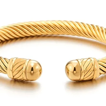 Gold Twisted Wire Cuff Bangle Bracelet for Men Women