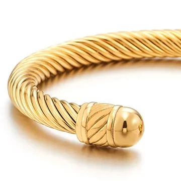 Gold Twisted Wire Cuff Bangle Bracelet for Men Women