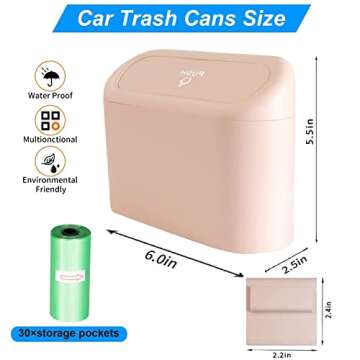 Mupfaga Car Trash Can, Mini Plastics Can Bin with Lid and 30pcs Bags Small Garbage Leakproof Accesso...