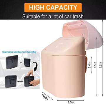 Mupfaga Car Trash Can, Mini Plastics Can Bin with Lid and 30pcs Bags Small Garbage Leakproof Accessories (6x5.5x2.5IN) Dustbin Organizer Container for Office Home-Pink