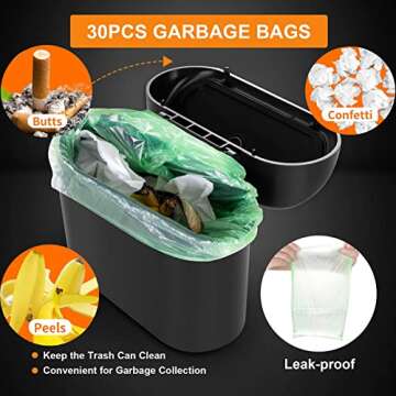 Mupfaga Car Trash Can, Mini Plastics Can Bin with Lid and 30pcs Bags Small Garbage Leakproof Accessories (6x5.5x2.5IN) Dustbin Organizer Container for Office Home-Pink