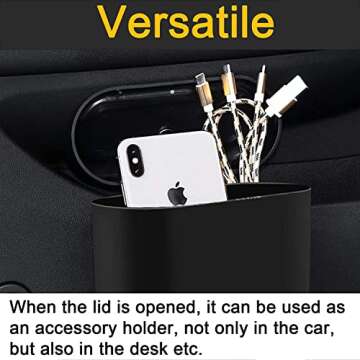 Mupfaga Car Trash Can, Mini Plastics Can Bin with Lid and 30pcs Bags Small Garbage Leakproof Accessories (6x5.5x2.5IN) Dustbin Organizer Container for Office Home-Pink