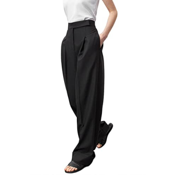 JEAAMKSSER Women’s Wide Leg Trousers - High Waisted Black Pants for Work