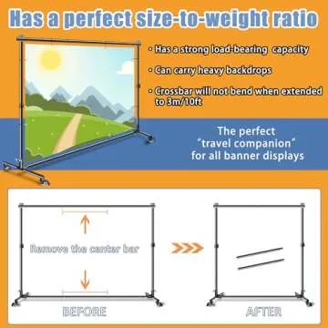 Versatile Heavy Duty Backdrop Stand with Wheels, 10 * 7ft Adjustable Photo Background Stand, Banner Backdrop Stand for Parties/Photography/Birthday/Studio