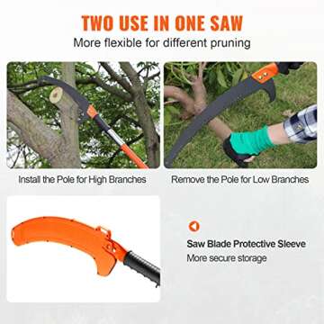 VEVOR Manual Pole Saw, 7.3-27 ft Extendable Tree Pruner, Sharp Steel Blade High Branches Trimming, Manual Branch Trimmer with Lightweight 8 Fiberglass Handles, for Pruning Palms and Shrubs