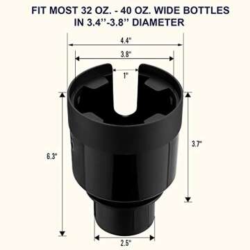 Seven Sparta Car Cup Holder Expander with Adjustable Base, Compatible with Hydro Flasks 32/40 Ounce, Compatible with Yeti Ramblers 20/26/30 Ounce, Other Bottles in 3.4"-3.8" (Black)