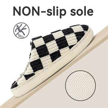 Mukinrch House Slippers for Women Men, Plush House Shoes Memory Foam Checkered Slippers Womens Casual Fuzzy Bedroom Indoor Outdoor Plaid Shoes with Fur Lining