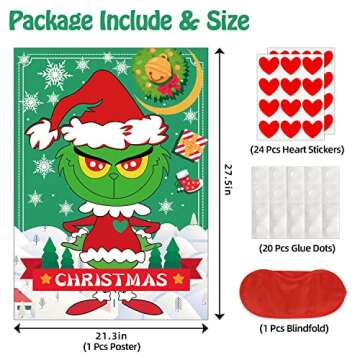 Christmas Games - Pin The Heart Christmas Crafts Games for Kids Families Party, Griinch Games Party ...