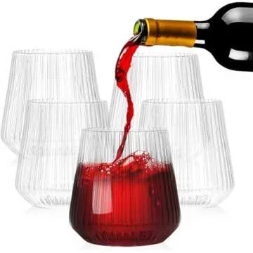 Tebery 20 Pack Plastic Ribbed Wine Glasses, 14Oz Origami Style Ridged Drinking Glasses Tumbler, Unique Vintage Stemless Cups Disposable & Reusable for Champagne, Dessert, Catering, Weddings