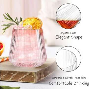 Tebery 20 Pack Plastic Ribbed Wine Glasses, 14Oz Origami Style Ridged Drinking Glasses Tumbler, Unique Vintage Stemless Cups Disposable & Reusable for Champagne, Dessert, Catering, Weddings