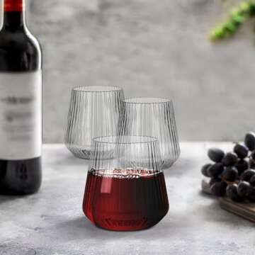 Tebery 20 Pack Plastic Ribbed Wine Glasses, 14Oz Origami Style Ridged Drinking Glasses Tumbler, Unique Vintage Stemless Cups Disposable & Reusable for Champagne, Dessert, Catering, Weddings