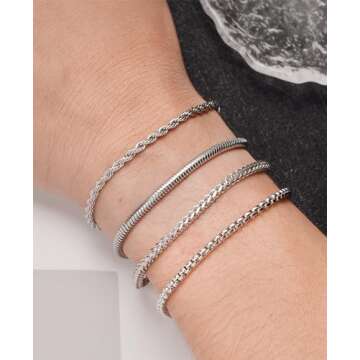 Tornito 8Pcs Stainless Steel Chain Bracelet Set for All