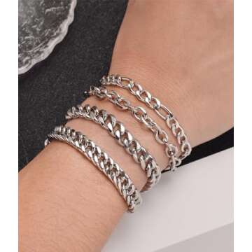 Tornito 8Pcs Stainless Steel Chain Bracelet Set for All