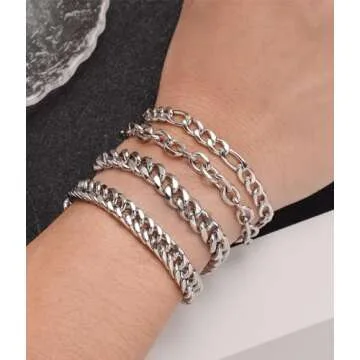 Tornito 8Pcs Stainless Steel Chain Bracelet Set for All