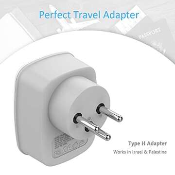 TESSAN Israel Power Adapter, Type H 3 Prong Grounded Travel Plug Adaptor with 2 USB Phone Charger 1 American Outlet for US to Israeli Palestine Jerusalem