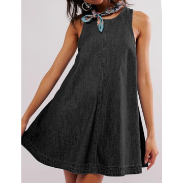 TBETNE Women Denim Dress Sleeveless Summer Casual Mini