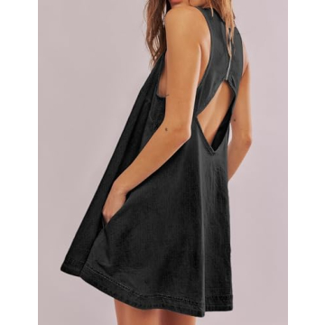 TBETNE Women Denim Dress Sleeveless Summer Casual Mini