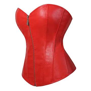 Zhitunemi Faux Leather Bustier Corset Top Steampunk Waist Cincher Red 6XL