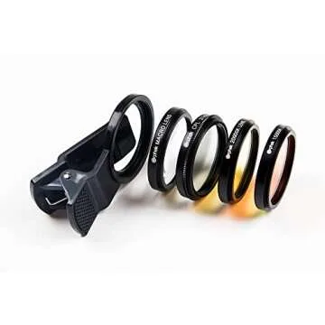 Orphek Coral Lens – Kit for All Smartphones – 4 Lens Included: Macro, CPL 37mm Polarized, 15,000k Orange, 20,000k Yellow – Universal Phone Clip – Lens Made of Glass – for Better Photography