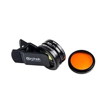 Orphek Coral Lens – Kit for All Smartphones – 4 Lens Included: Macro, CPL 37mm Polarized, 15,000k Orange, 20,000k Yellow – Universal Phone Clip – Lens Made of Glass – for Better Photography
