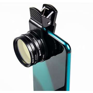 Orphek Coral Lens – Kit for All Smartphones – 4 Lens Included: Macro, CPL 37mm Polarized, 15,000k Orange, 20,000k Yellow – Universal Phone Clip – Lens Made of Glass – for Better Photography