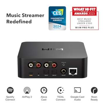 WiiM Pro Plus AirPlay 2 Receiver, Google Cast Audio, Multiroom Streamer with Premium AKM DAC, Voice ...