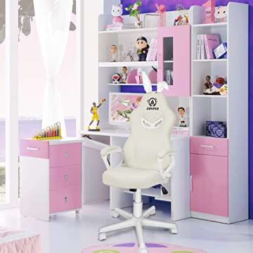 JOYFLY White Gaming Chair, Computer Gaming Chair for Girls Teens, Kawaii Gamer Chair PC Ergonomic Of...