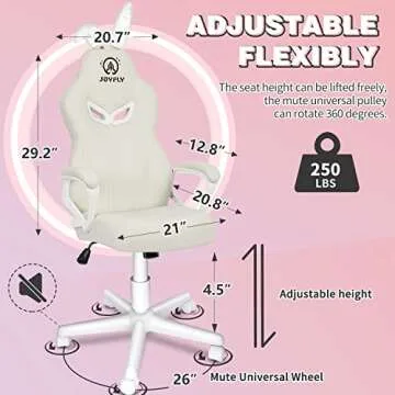 JOYFLY White Gaming Chair, Computer Gaming Chair for Girls Teens, Kawaii Gamer Chair PC Ergonomic Office Chair with PU Dirt-Resistant Leather(White-Bunny)