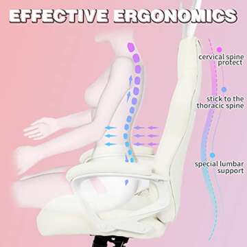 JOYFLY White Gaming Chair, Computer Gaming Chair for Girls Teens, Kawaii Gamer Chair PC Ergonomic Office Chair with PU Dirt-Resistant Leather(White-Bunny)