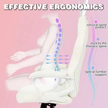 JOYFLY White Gaming Chair, Computer Gaming Chair for Girls Teens, Kawaii Gamer Chair PC Ergonomic Office Chair with PU Dirt-Resistant Leather(White-Bunny)