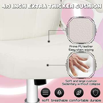 JOYFLY White Gaming Chair, Computer Gaming Chair for Girls Teens, Kawaii Gamer Chair PC Ergonomic Office Chair with PU Dirt-Resistant Leather(White-Bunny)