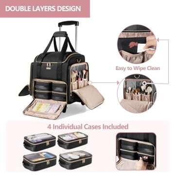 Prokva Rolling Makeup Case with 4 Removable Bags, Professional Makeup Train Case with Wheels, Makeup...