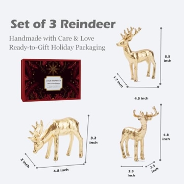 Delightful yumhum 3pcs Gold Reindeer Figurines for Festive Décor