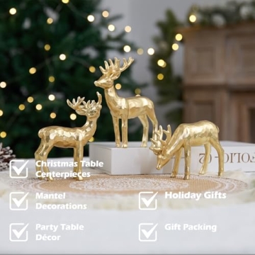 yumhum Gold Reindeer Figurines Set for Christmas Decor