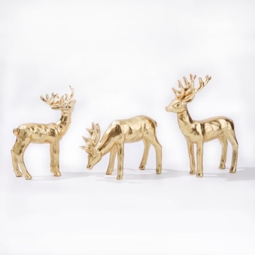 yumhum Gold Reindeer Figurines Set for Christmas Decor