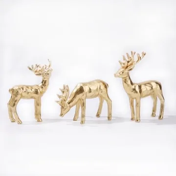 yumhum Gold Reindeer Figurines Set for Christmas Decor